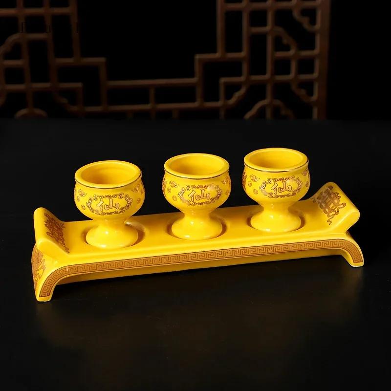 Chinese Creative Ceramic God of Wealth Offering Cup Household Buddha Offering Cup Feng Shui  Home Accessories
