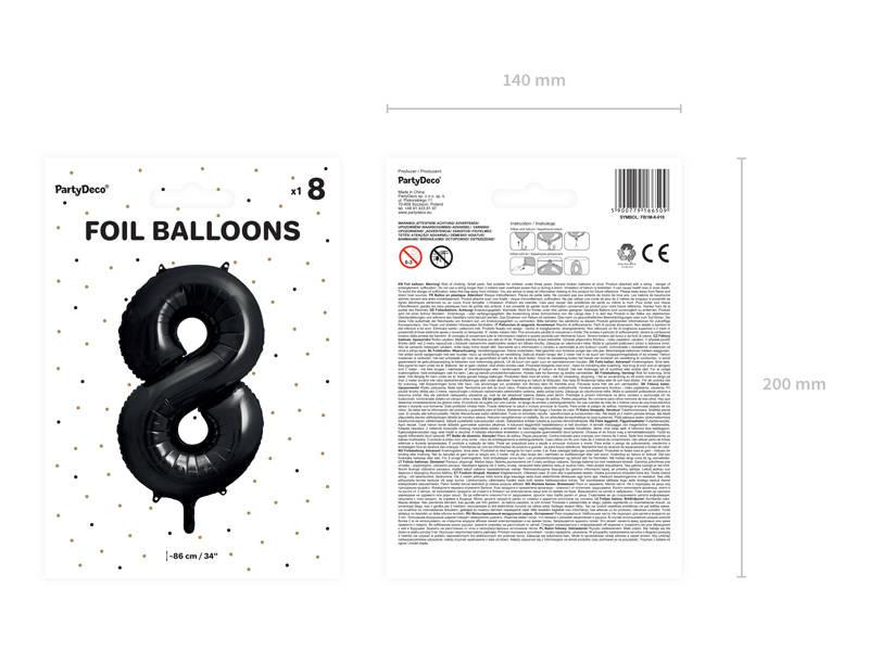 Balon Foliowy Cyfra 8 Czarna, 86Cm