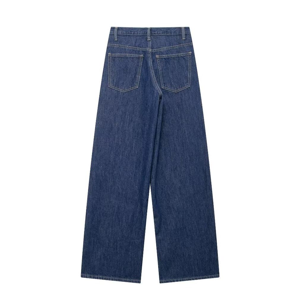 Autumn Women Denim Jeans Causal Ladies Zipper Wide Leg Long Pants Vintage Pockets Loose Streetwear Baggy Chic Trousers