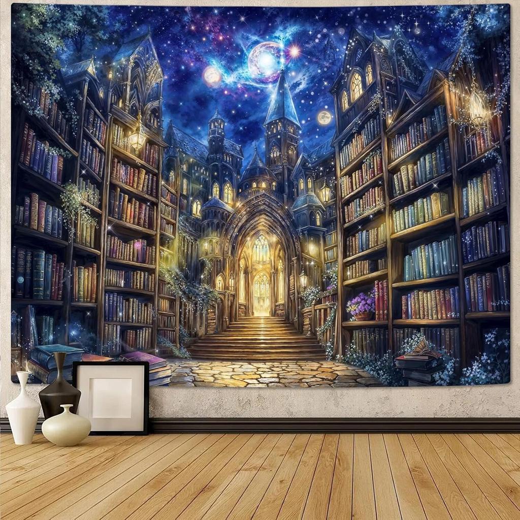 Vintage Fantasy Fairy Tale Tree House Books Bedroom Living Room Dormitory Classroom Printed Tapestry Living Room Bedroom Home De