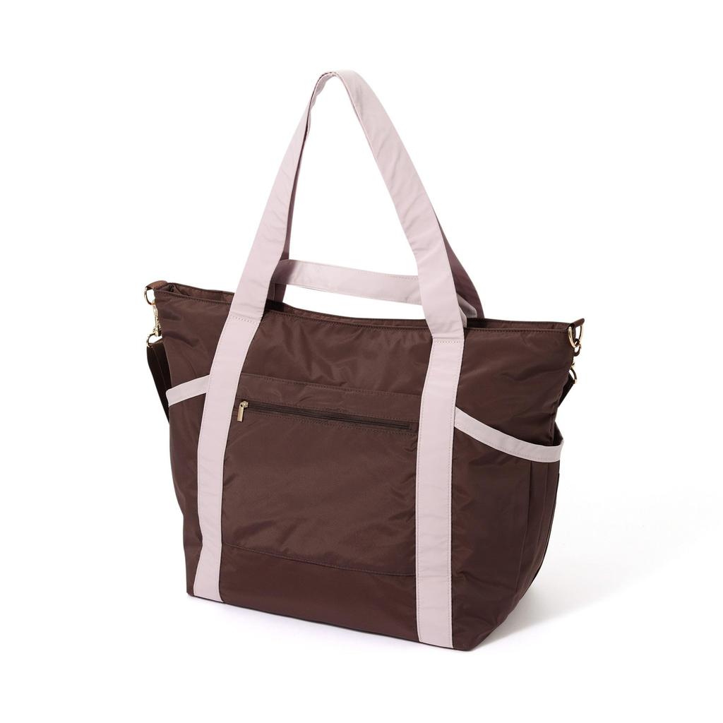 Francfranc Modern Palette Travel Bag, Brown and Pink, Carry-on Tote Bag, 3-Way Shoulder Bag with Drink Holder
