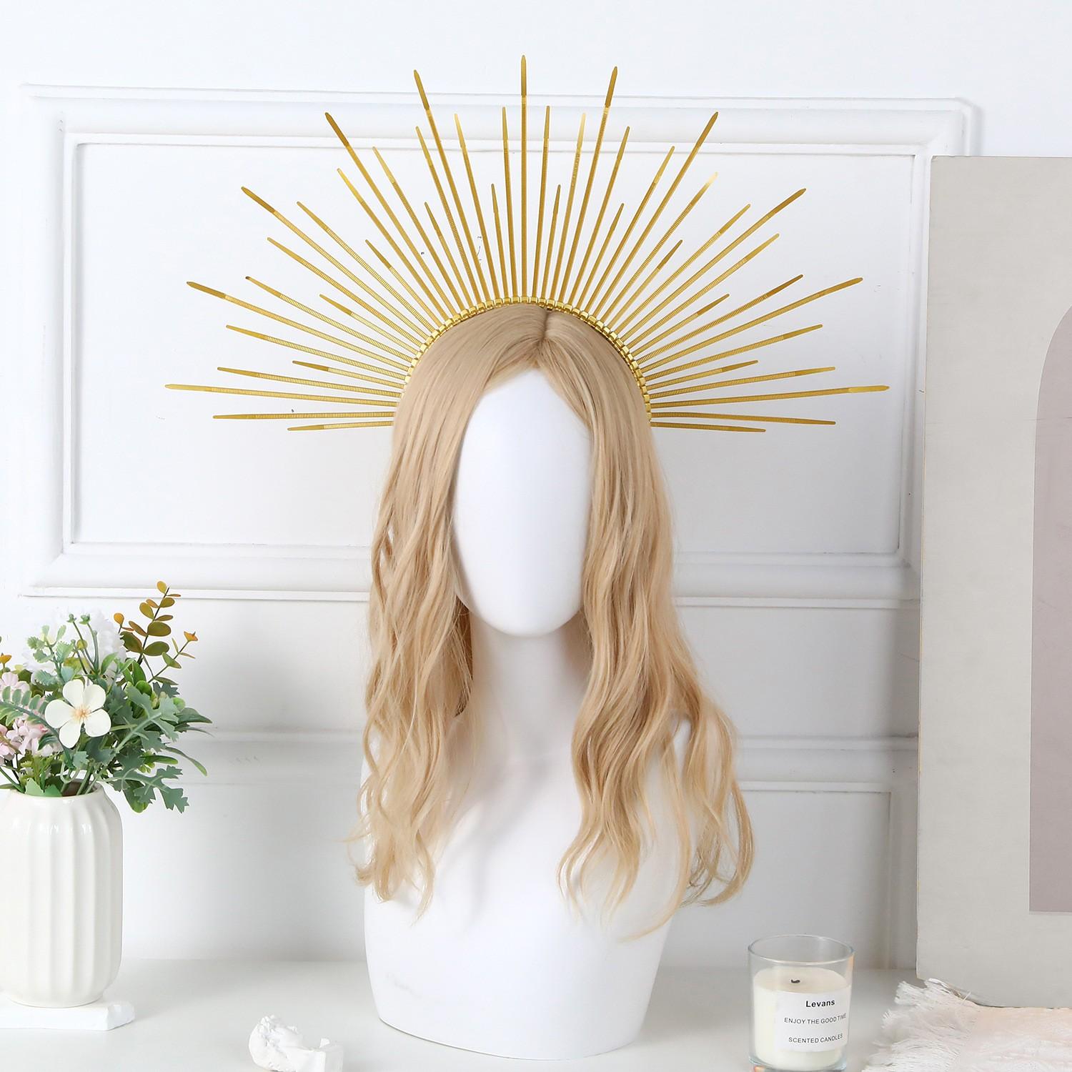 Солнечная корона, Восходящее солнце, Готический обруч для волос, Праздничный головной убор ручной работы, Аксессуары для одежды. One Size золотой