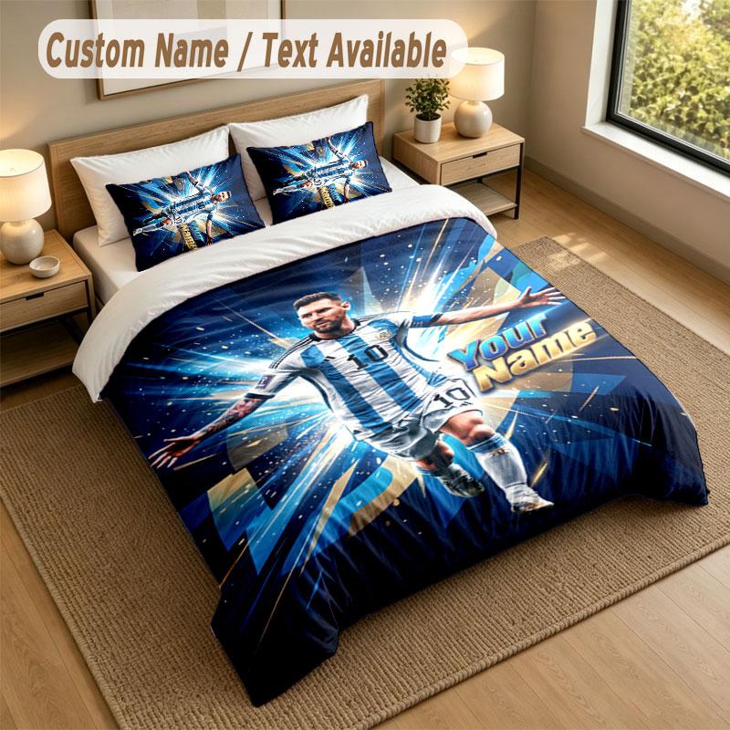 Bedding Set 1 Duvet Cover 2 Pillowcases Lionel Messi Print Soft Bed Linen Bedroom Decor