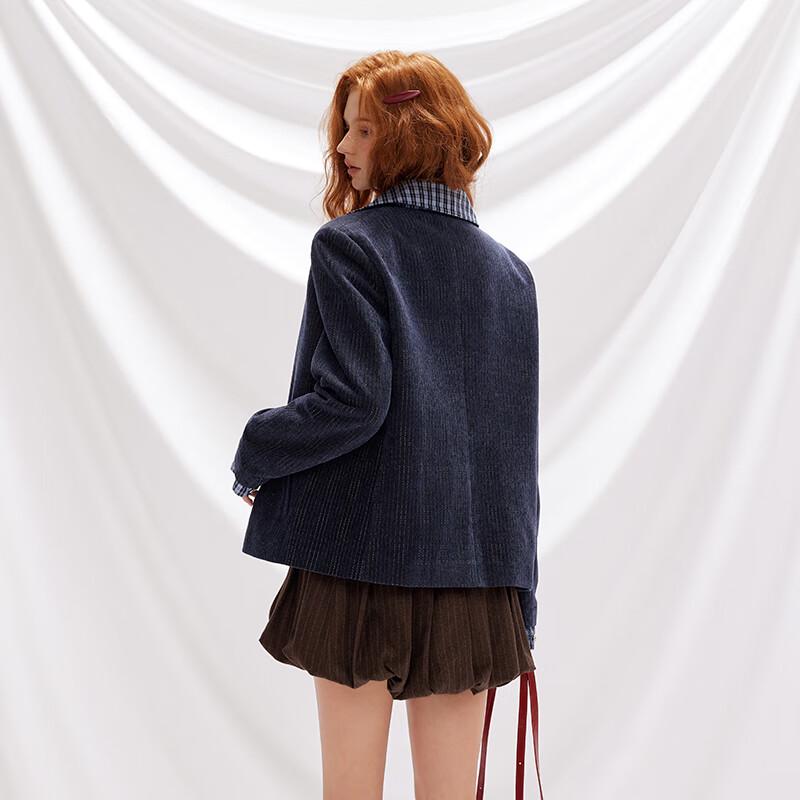 UNIFREE Korean Style Faux Two-Piece Plaid Patchwork Blazer