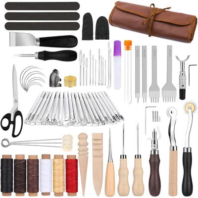 Samcos Leathercraft Lederwerkzeugset mit individueller Aufbewahrung Enthält Leder gewachste Rändelung Diamantkante für Handlederhandwerksset, Tasche, Ahle, Messer,