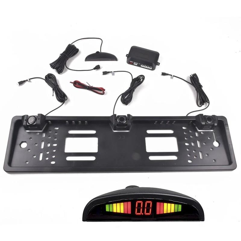 Car Parking Sensors Parktronics an License Plate Frame Reversing Radar with 3 Sensors EU Plate Frame