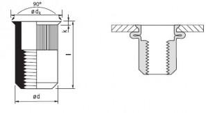 Rivet nut with reduced conical collar AN320 M5*20 - 5 STO - NI 320 M05