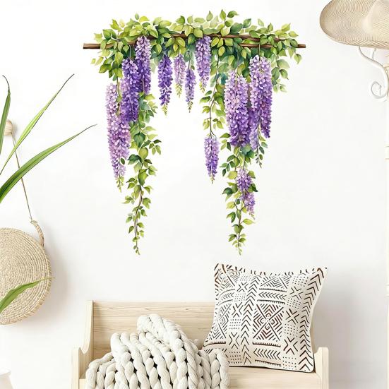 Green Plants Wall Sticker Self-adhesive Waterproof PVC Spring Floral Plants Sticker Home Office Living Room Bedroom Wall Decoration Decal