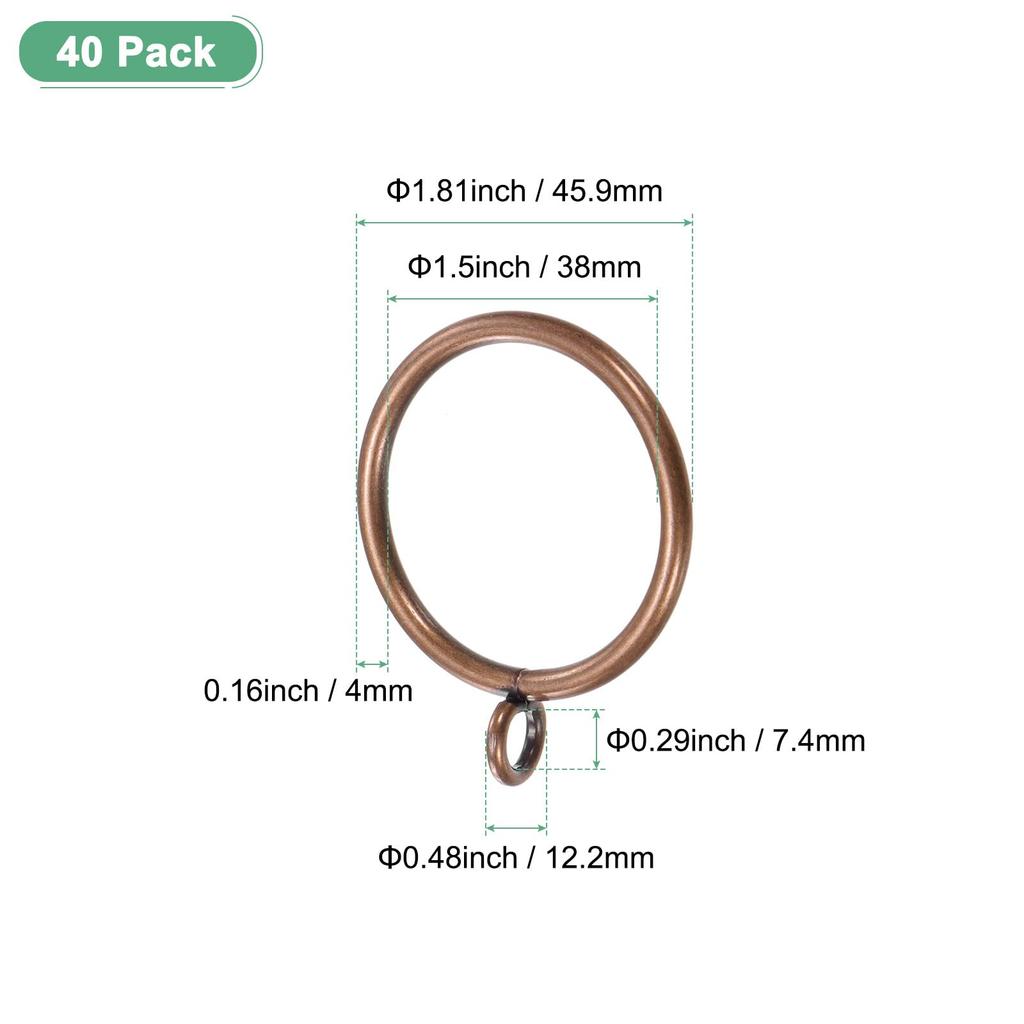 METERXITY Red Bronze Curtain Rings with Metal Rings for Curtain Inner Diameter Drapery Rings for Hanging and Towels 40-Pack Eyelets, Rust-Resistant