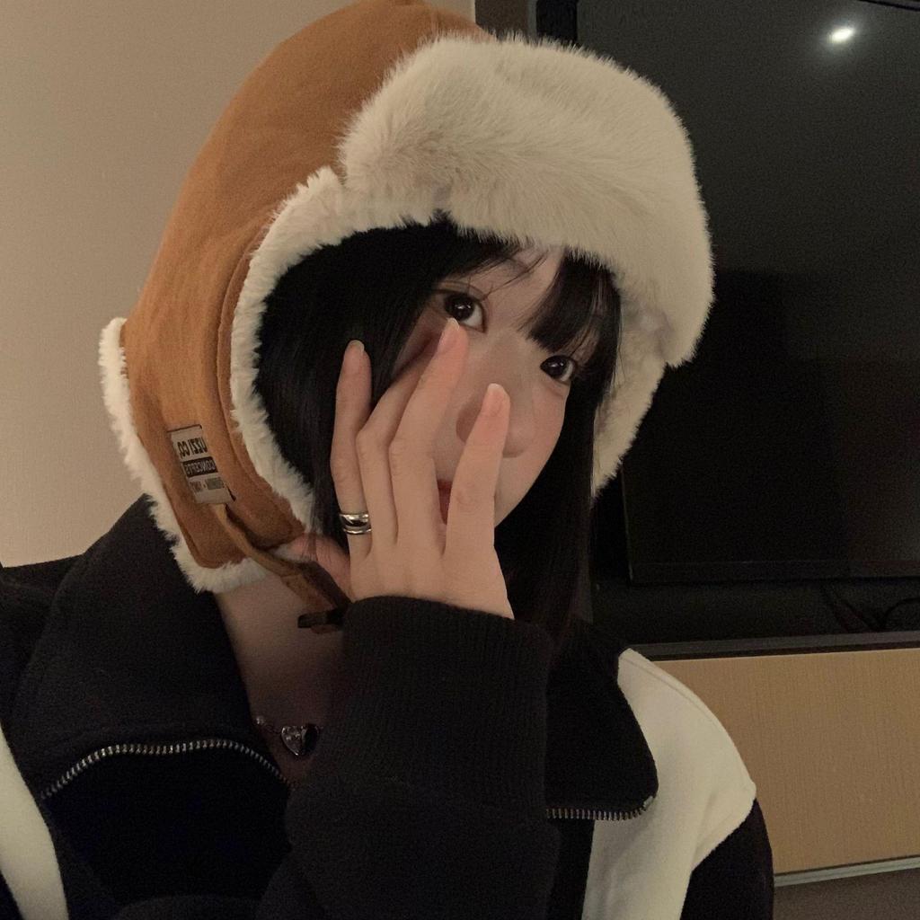 Women's Suede Aviator Hat with Thick Plush Ear Protection for Autumn and Winter