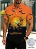 Printed Design - Not Textured 2D Printing, Men's Outdoor Polo Shirt, Halloween - Themed (Pumpkin, Bat, Moon), Polyester Material, Mixed Color,
