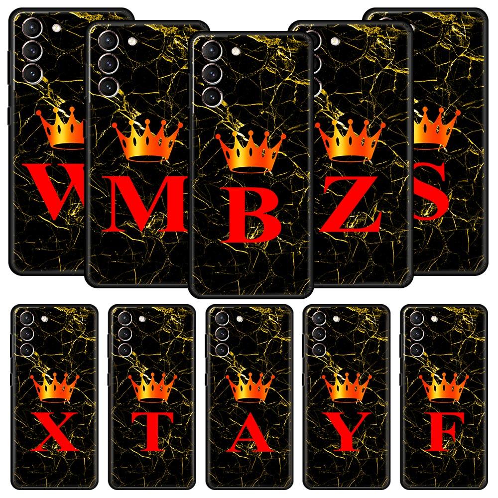 Marble Letter Phone Case For Samsung Galaxy S26 Ultra S25 Plus S24 FE S23 S22 5G S21 S20 Cover Black Soft