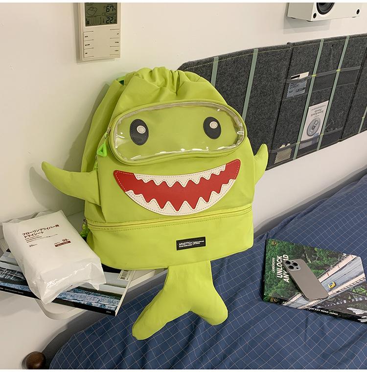 Schoolbag Street Style Ghost Horse Fun Shark Backpack Couple Multi-compartment Daily Commuting Versatile Lightweight School Bag