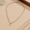Two Tone Beaded Chain Heart Pendant Necklace