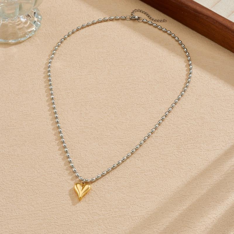 Two Tone Beaded Chain Heart Pendant Necklace серебряный