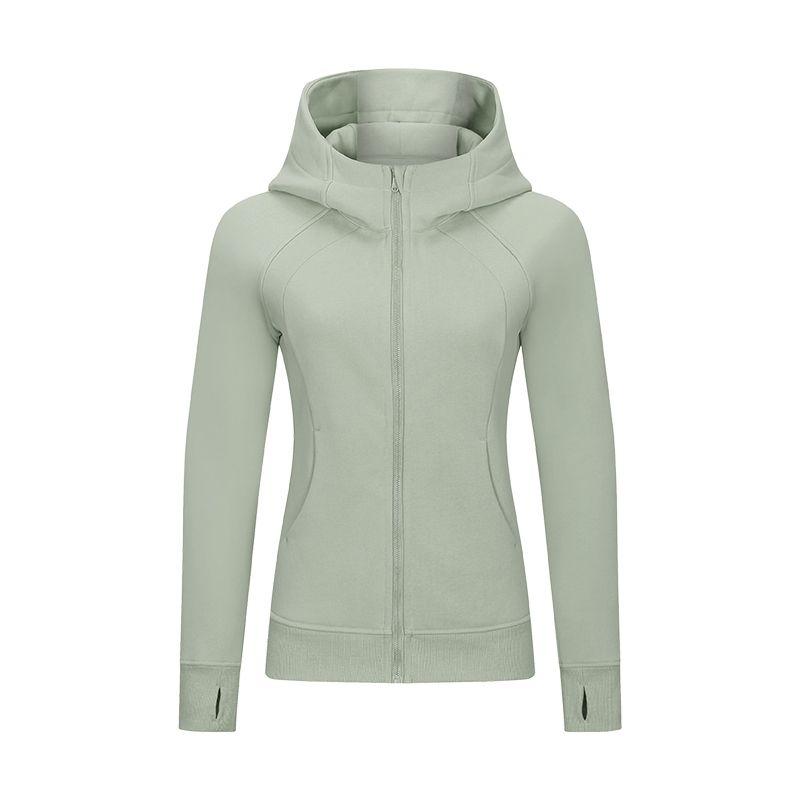 Waist-Tight Thin Yoga Wear Fall and Winter Running Jacket Workout Top Silm Hooded Cardigan Sweater Female Fleece-lined Thickened