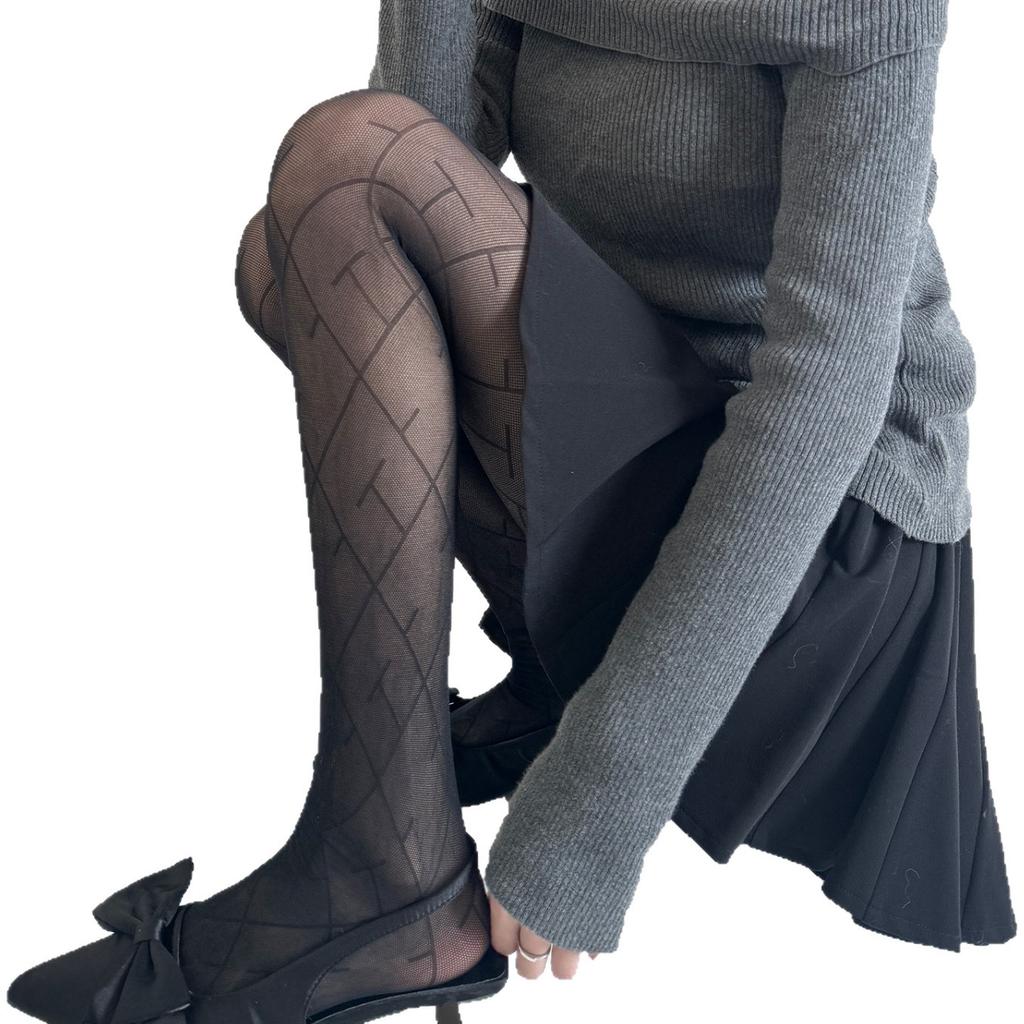 Sheer Stockings Women's Diamond-Grid Black Pantyhose Striped Gray All-Match Slimming Thin Pure Desire Beautiful Legs Base Layer