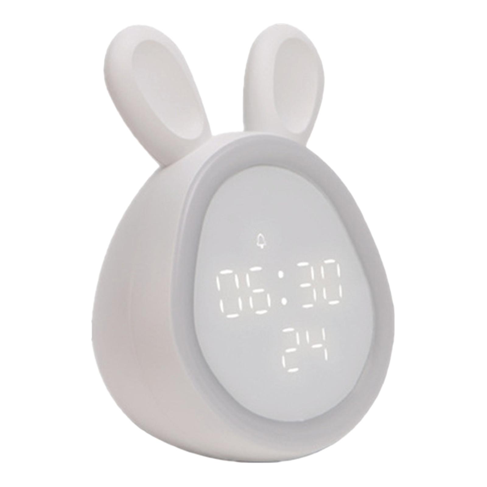 Cute Rabbit Alarm Clock Rechargeable Adjustable Brightness Led Luminous Digital Clock With Temperature Display White#0