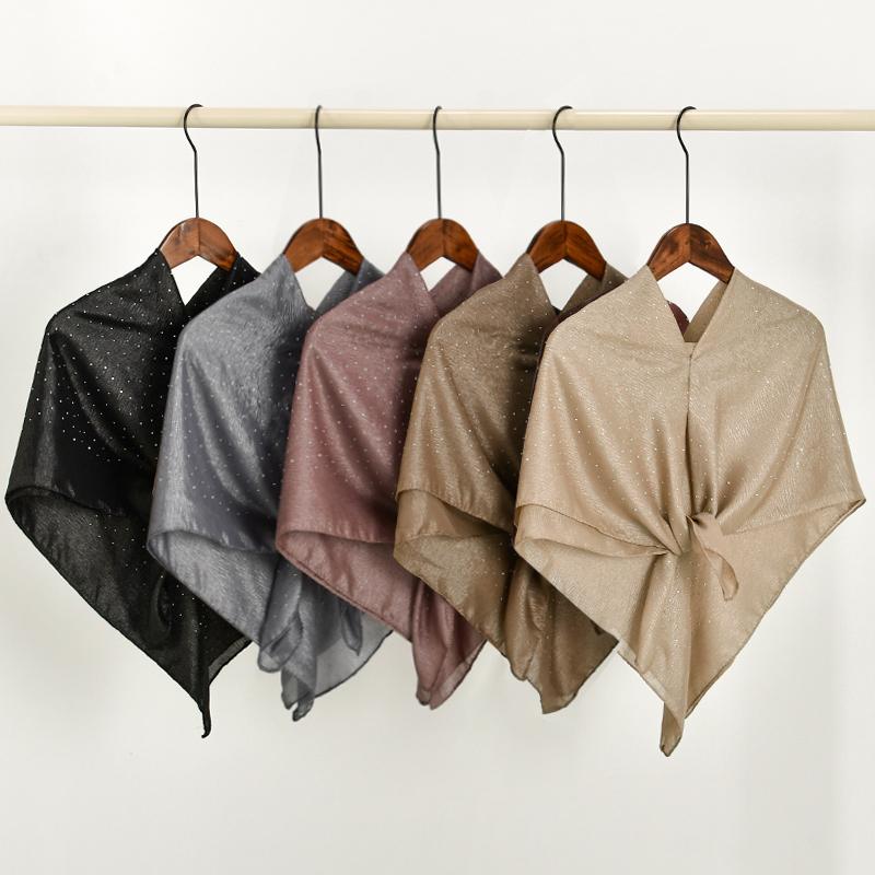 Wrinkle Shiny Instant Scarf Hijabs Plain Womna Muslim Hijab Wraps Malay Islam Turban Diamond Luxury Femme Headband 68*62Cm