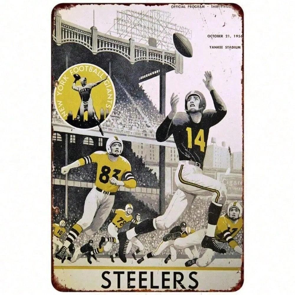 

Vintage NFL New York Giants Steelers Metal Sign Retro Football Wall Art Man Cave Pub Decor Weathered Finish разноцветный