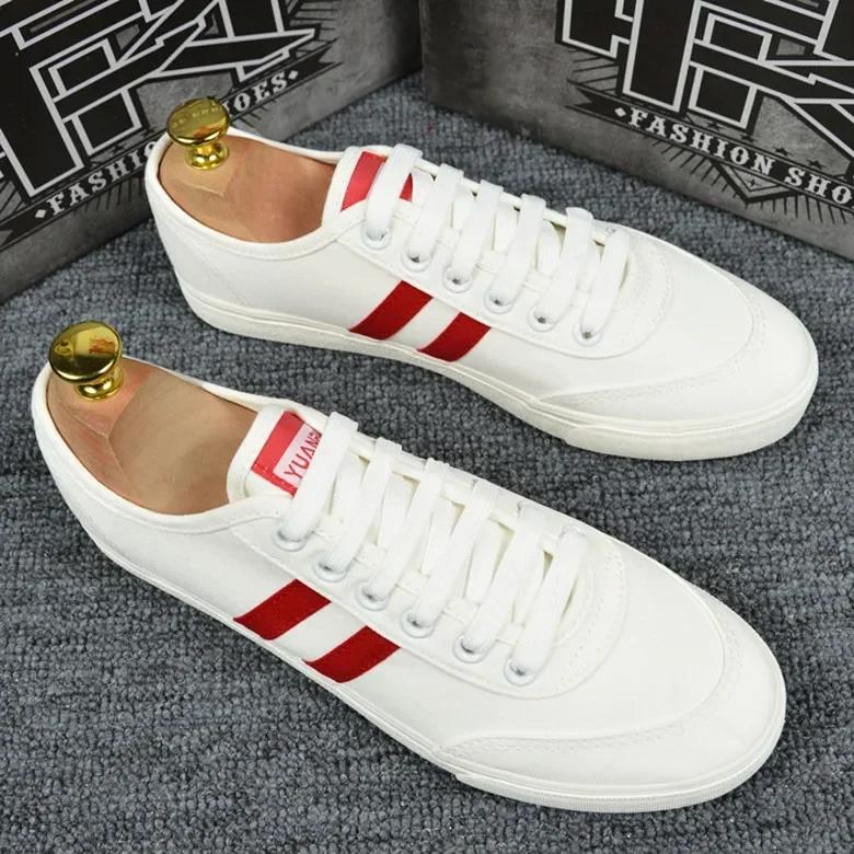 Buty wiosenne dla mężczyzn Płócienne buty codzienne Pasiasty Oddychające Płaskie buty do skateboardingu Uliczne młodzieżowe Sznurowane trampki