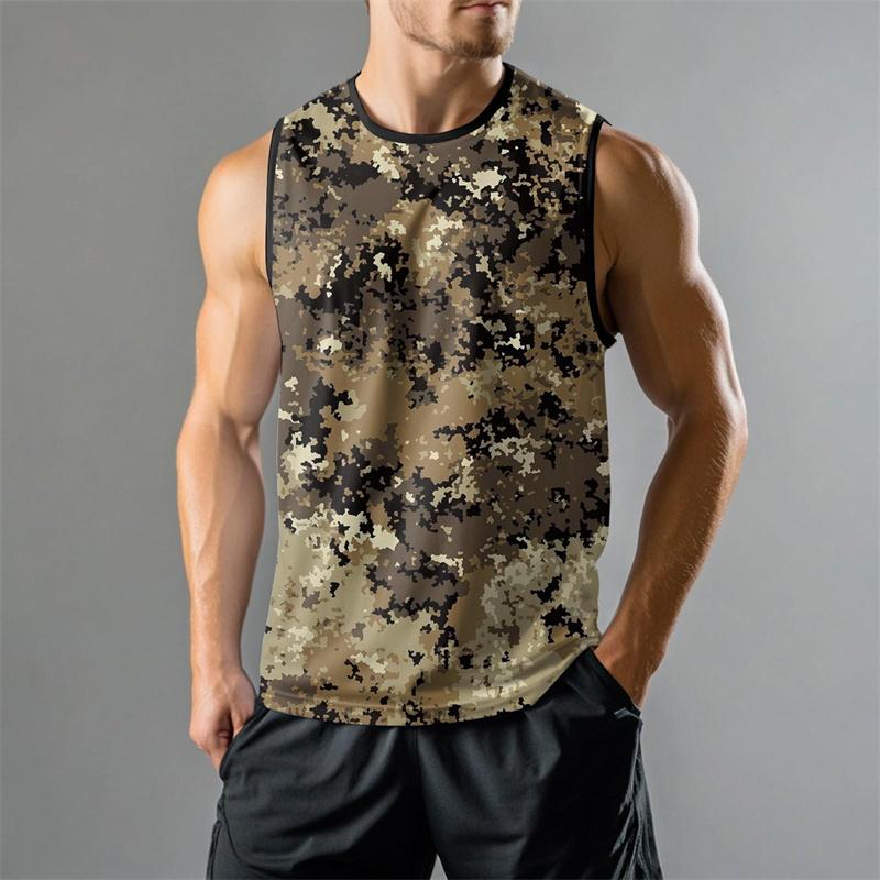 Camouflage Stripe Graphic Gym Tank Top For Men Summer Daily Casual Fashion Sleeveless Top Loose Breathable Fitness Loose Tees