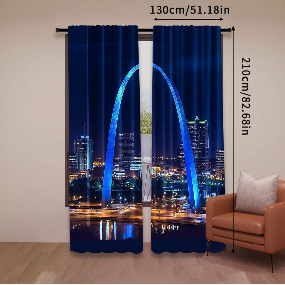 2Pcs The Arch In The City Of St Louis Night Skylines Curtain For Living Room Bedroom And Many Other Occasions