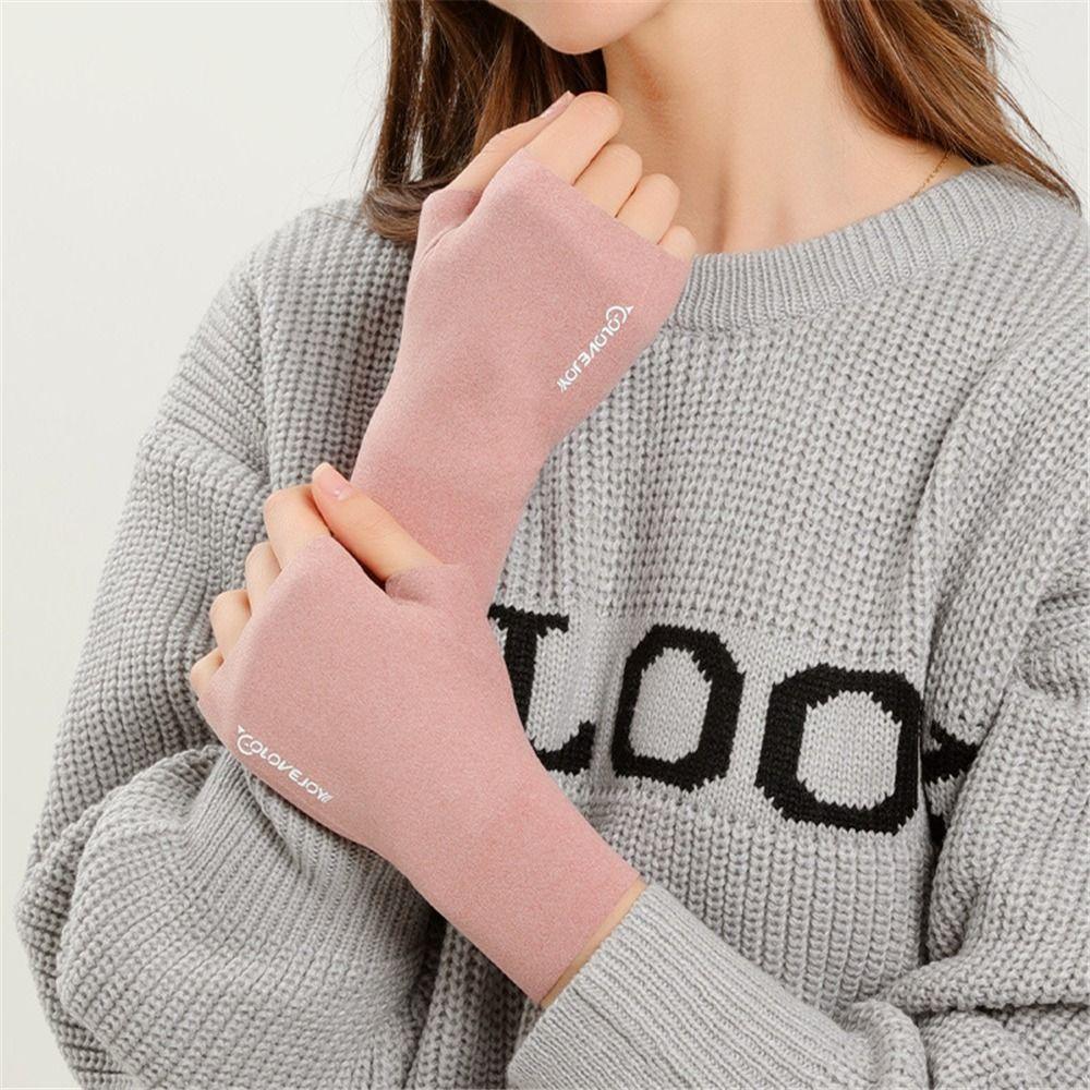 Women Thick Warmth Knitted Gloves Plush Fingerless Mittens Half-finger