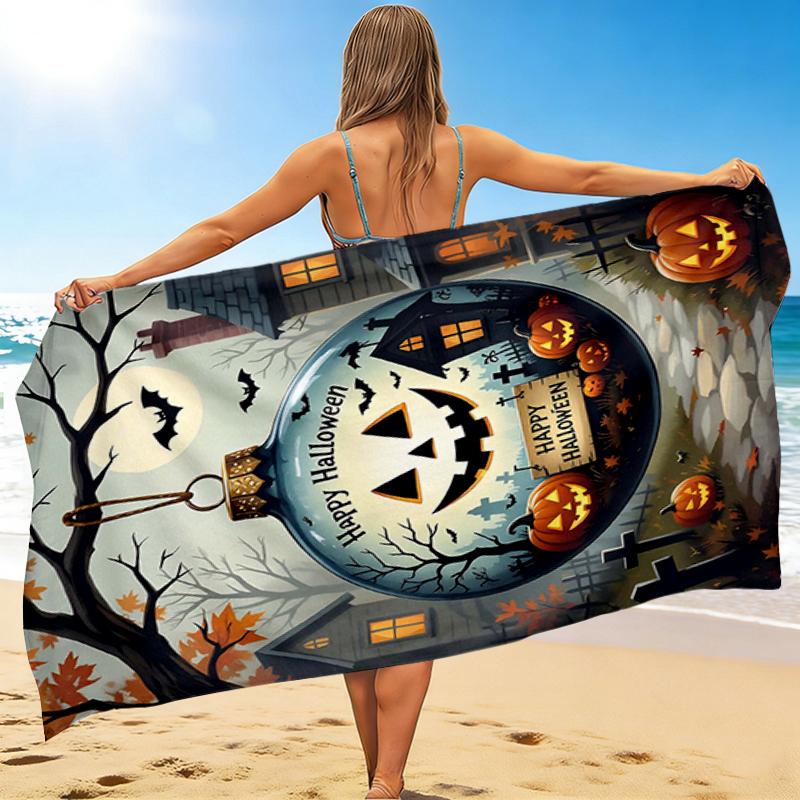 1Pc Halloween Ornament Jacko'Lanterns Beach Towel Quick Dry Multiuse For Beach Pool Gym Yoga Home Travel Christmas Halloween Xmas Gift S1516