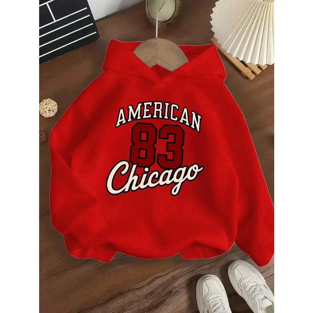 Sonbahar/Kış Erkek ve Kız Çocuk Kapüşonlu Sweatshirtler Chicago Dijital Baskılı Günlük Spor Üstler