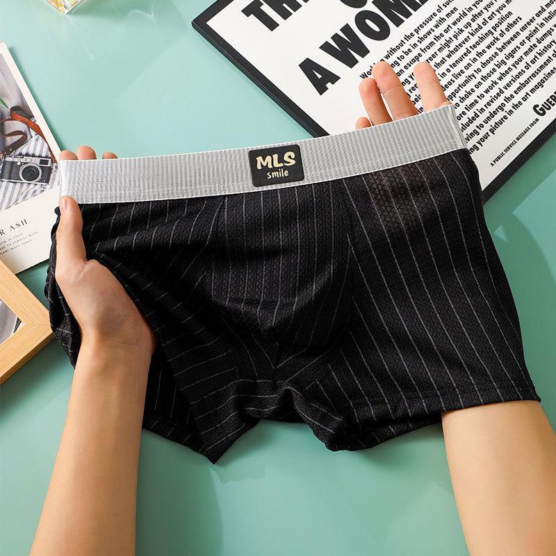 3pcs Summer Mesh Men's Ice Silk Underwear Breathable Quick Drying Men's Flat Underwear Solid Color Square Underwear Boxer Brief