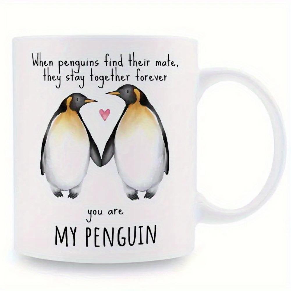 Penguin Love Ceramic Mug 11oz - Insulated Reusable Coffee Cup - Hand Wash Only - Romantic Gift for Anniversaries, Weddings, Birthdays, Thanksgiving -