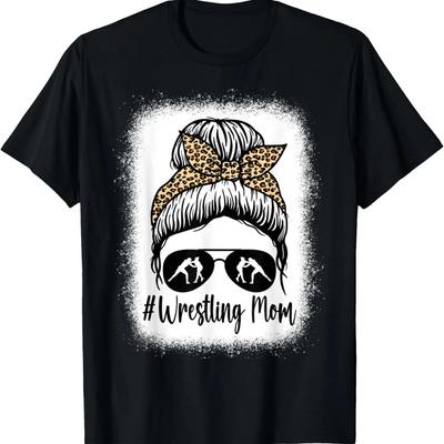 Bleached Life Wrestling Mom Women Leopard Messy Bun Glasses T-Shirt
