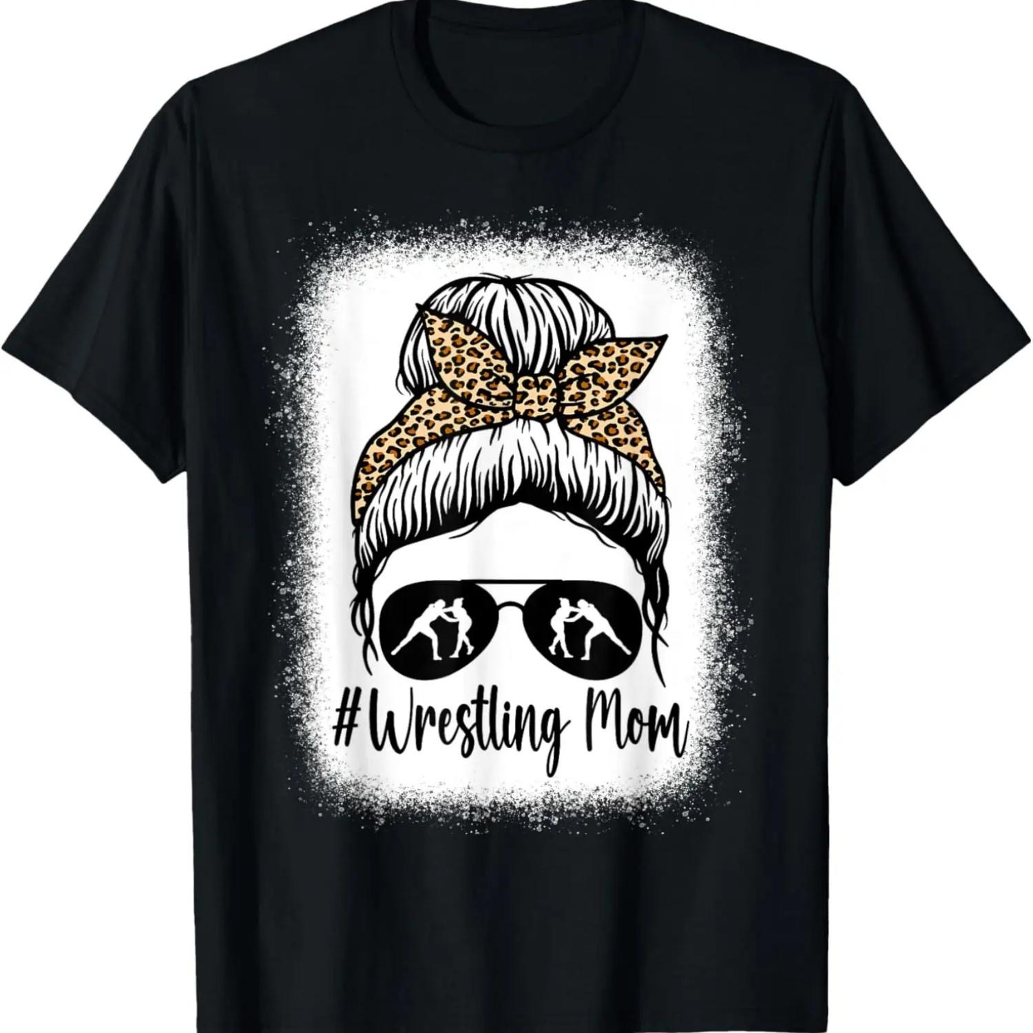 Bleached Life Wrestling Mom Women Leopard Messy Bun Glasses T-Shirt S чёрный