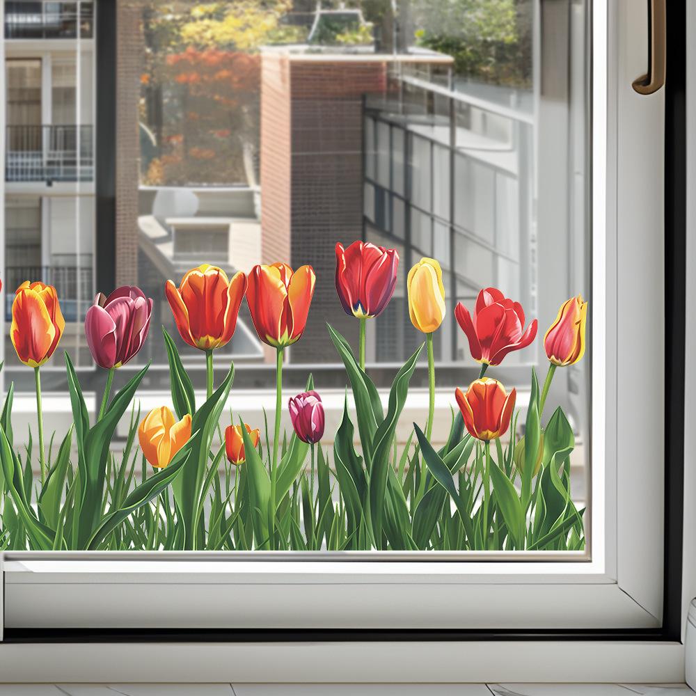 Tulipano Appena Dipinto Adesivo Statico per Finestra Decalcomania in Vetro UV Decorazione per la Casa