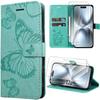 Synthetic Leather Case - BOOLING - for iPhone 17th - Shockproof Butterfly Pattern - Green - 2 Tempered Glasses