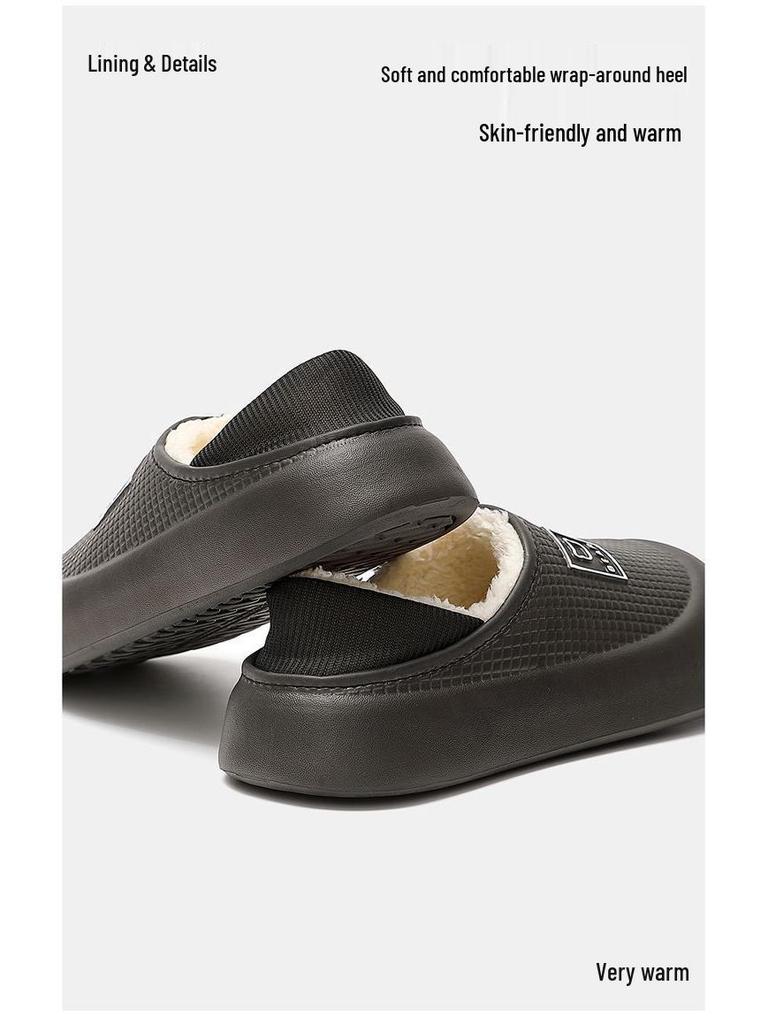 Waterproof Cotton Slippers: Women's/Men's Non-Slip Thick-Soled, Plus Velvet, Warm, Closed Heel for Autumn/Winter.