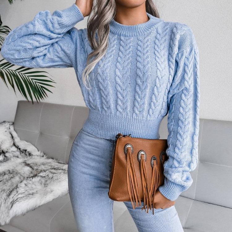 Knit Sweater Women Autumn Winter Long Sleeve Twist Neck S-XXL Crop