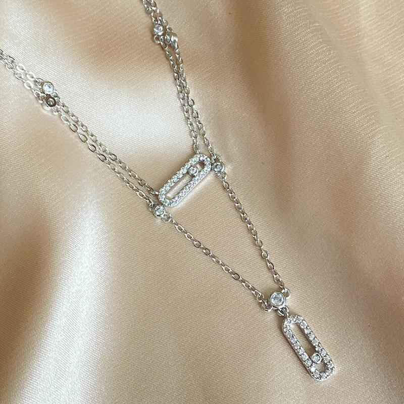Luxury Copper-color AAA Zircon Choker Two-Layers Necklace Simple Shiny Pendants For Women Fine Zircon