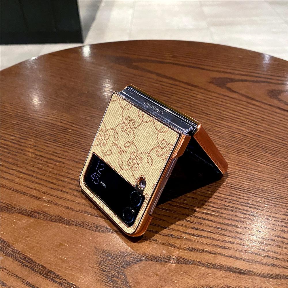 Electroplating PU Leather Ring Stand Case For Samsung Galaxy Z Flip 6 Flip 5 Flip 4 3 Flower Protective Cover Funda