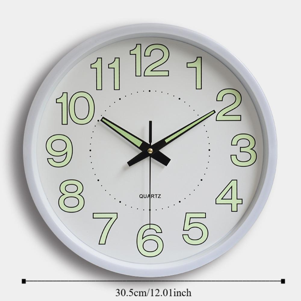 Modern 12inch Glow In The Dark Clock Energy-Saving Non-Ticking Silent Quartz Clock Hanging Plastic Wall Clock Bedroom
