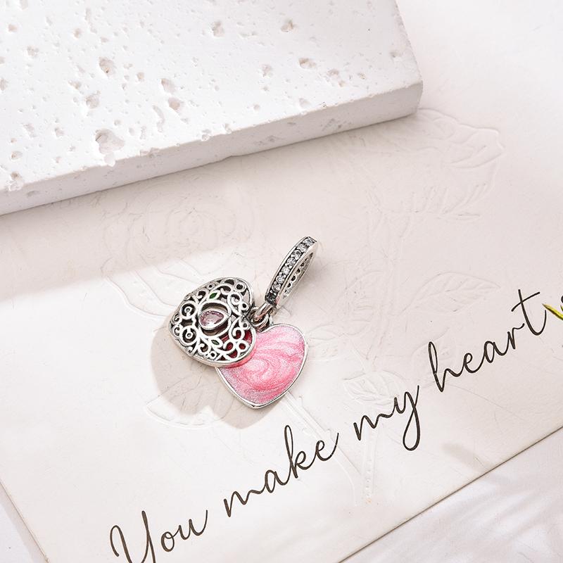 New Rose Gold Color Charm For Women Shiny Cubic Zirconia Beads Heart Star Sun Diy Fit Original Silver 925 Bracelets Jewelry Gift