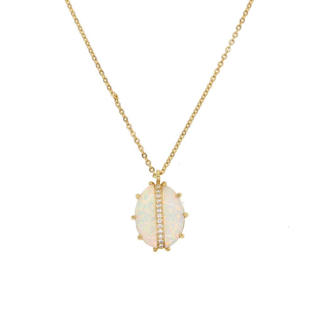 Promotion Big Oval Fire Opal Pendant Necklace for Women Fashion Lady Cubic Zirconia Simple Delicate Gold Plated Jewelry