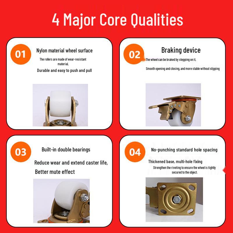 High-Load Nylon Caster Wheel with Brake and Swivel Function