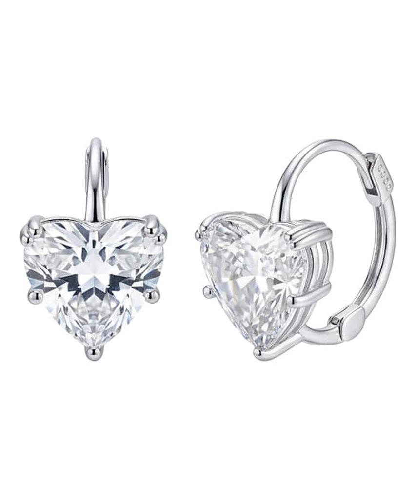 Alleun Silver 925 King Heart Cubic One-Touch Silver Ring Earrings