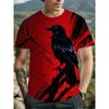 Summer Men's 3D Crow Print T-Shirt - Bold Red and Black Street Style Graphic Short-sleeved Crew Neck Top, Plus Size Casual Essentials