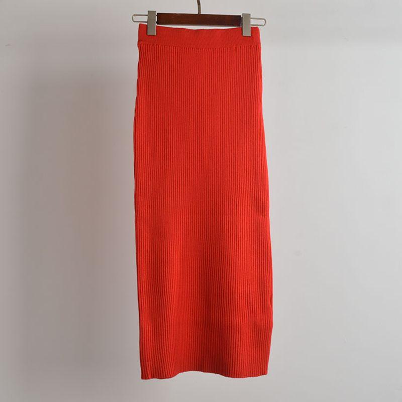 Foreign Trade Original Order New Arrival Pure Color Minimalist Thread Knitting Skirt Women's Fall and Winter High Waist Sheath Straight-leg Midi Skirt