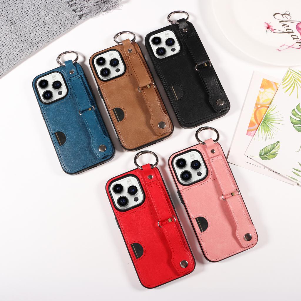 Wristband Ring Holder Cards Solt Wallet Leather Case For iPhone 15 Pro Max 14 Plus 13 12 11 XS SE2022 Pocket Bag Kickstand Cover