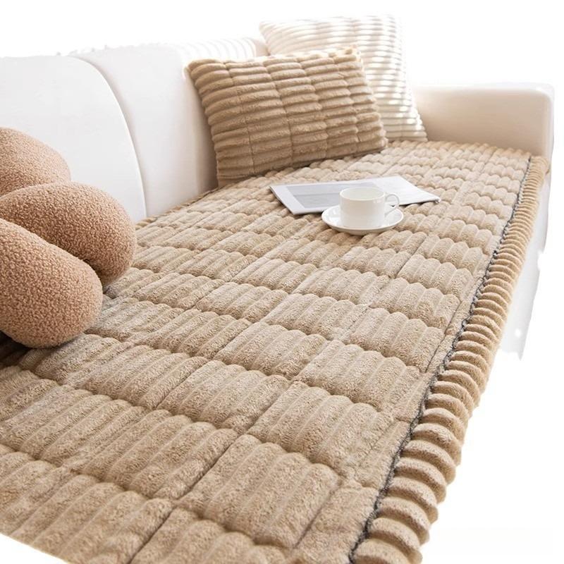 Thick Quilting Process Bench Cushion Corduroy Warm Sofa Mat Autumn and Winter Simple Solid Color Plush Cushions Anti Slip Wear-resistant Non Shifting