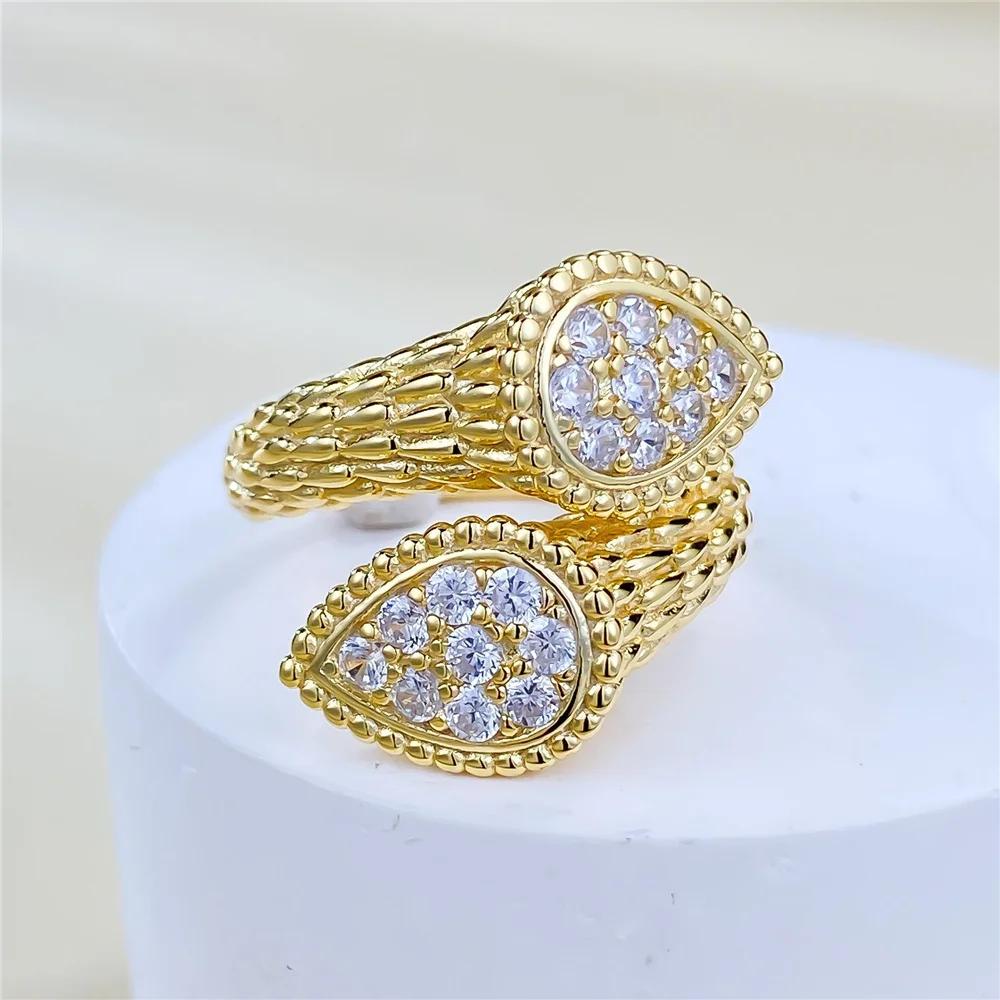 Kreative Wassertropfenförmige Weiße Zirkonia Verlobungsringe für Damen Vintage Goldener Ehering Brautschmuck